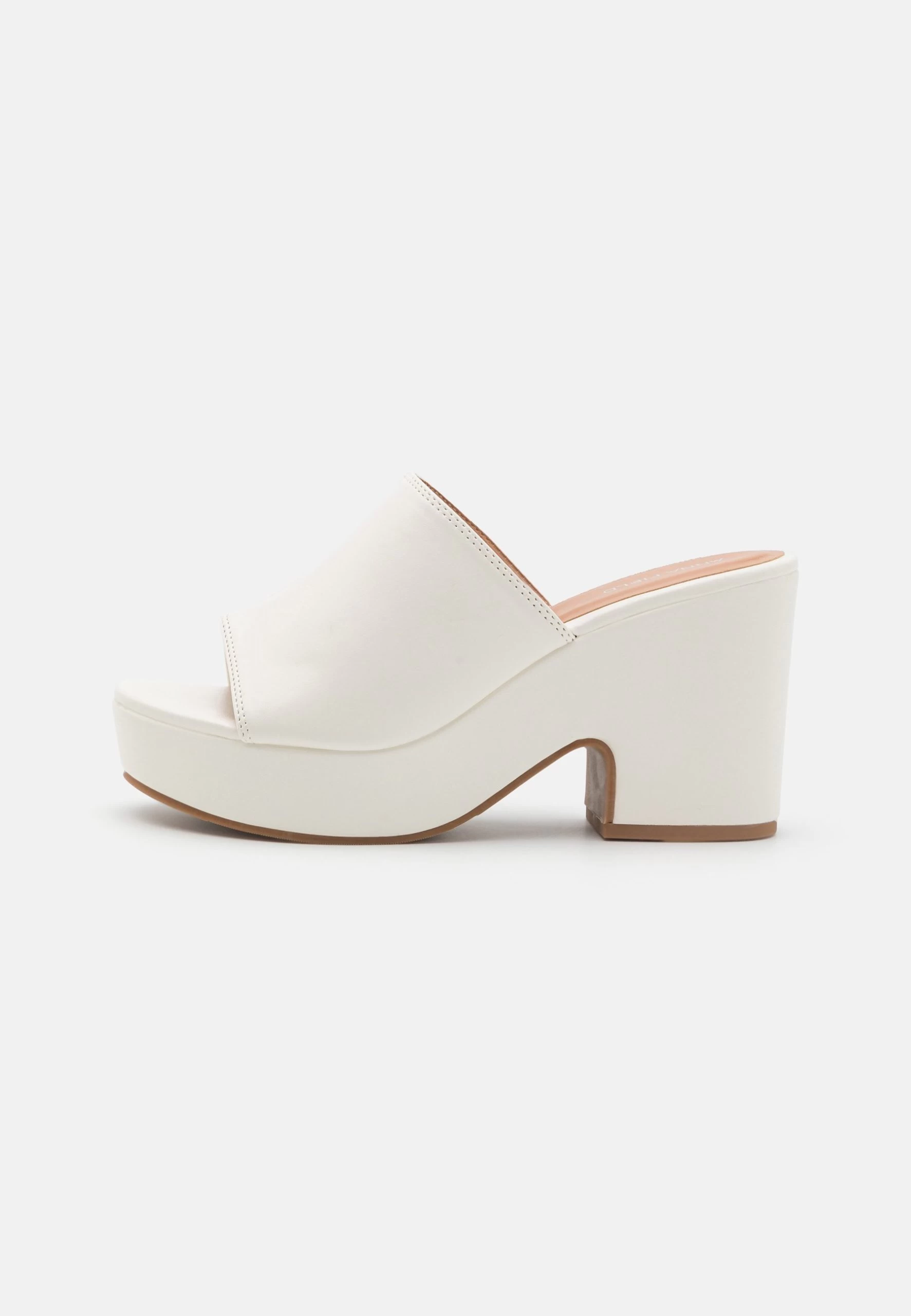 Wide Fit - Heeled Mules -White 4 Wide Fit - Heeled Mules -White - Image 2