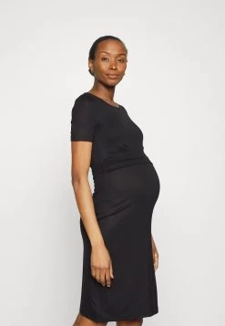 Short Sleeves Ruched Waist Mini Flared Dress - Jersey Dress - Black